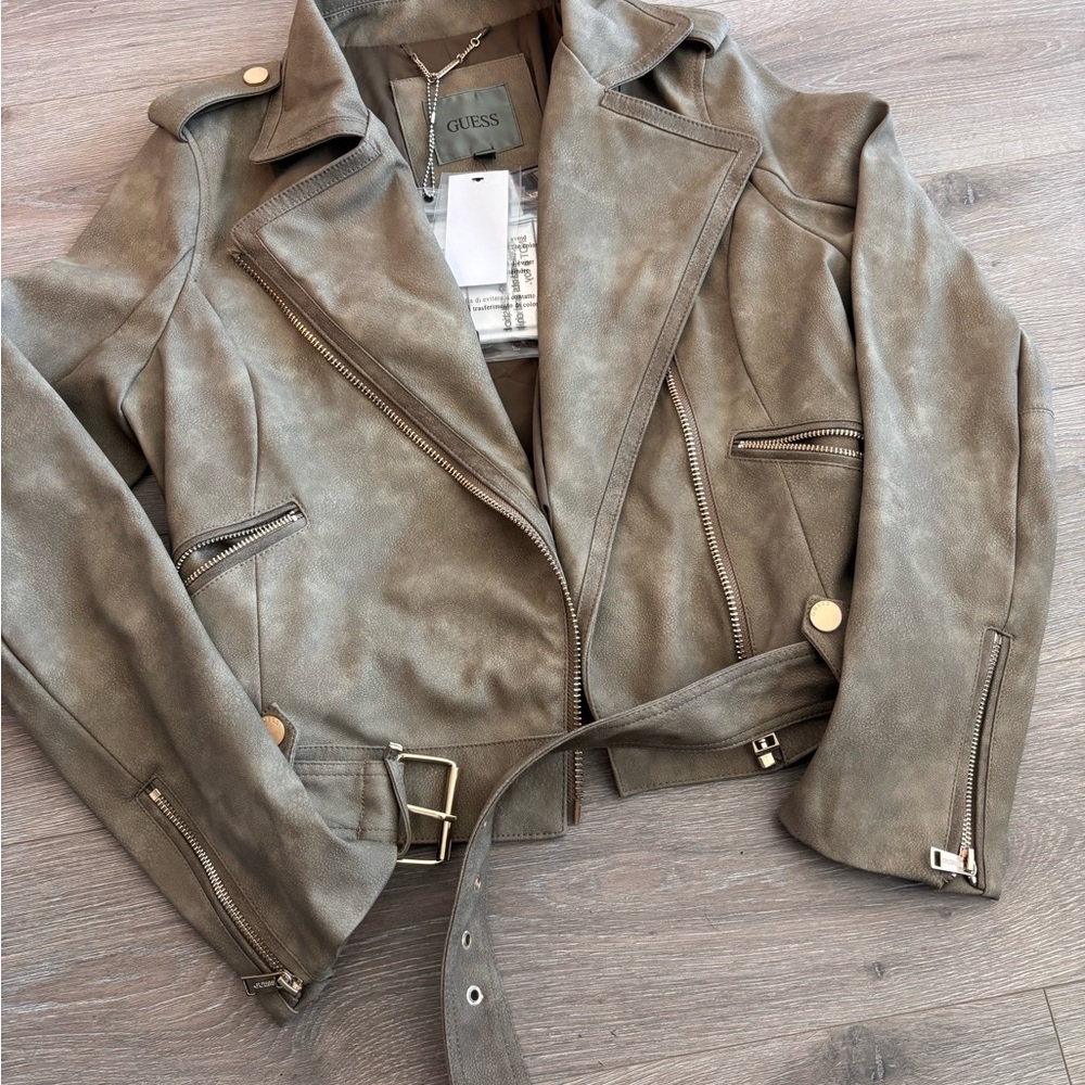 GUESS Women's Taupe Leather Jacket
